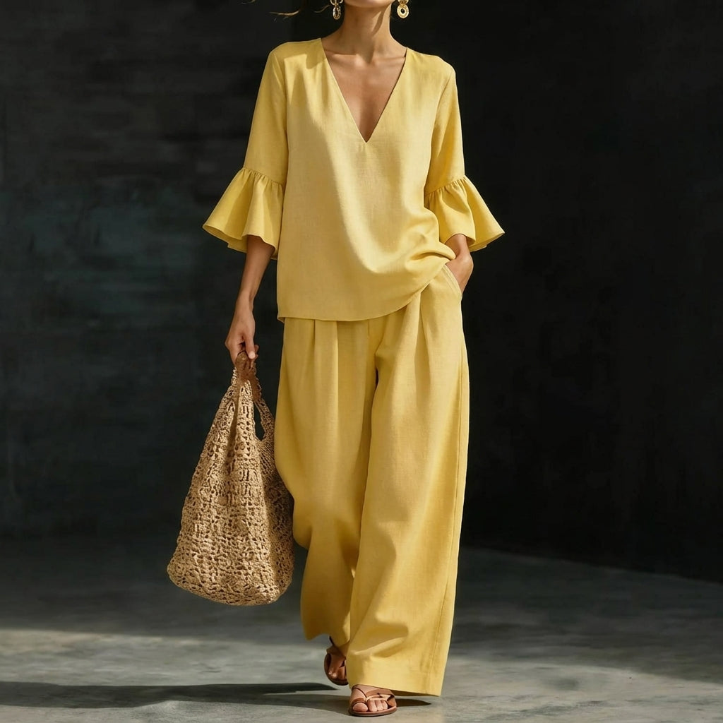 Adela | Conjunto Blusa Volante y Pantalón Palazzo