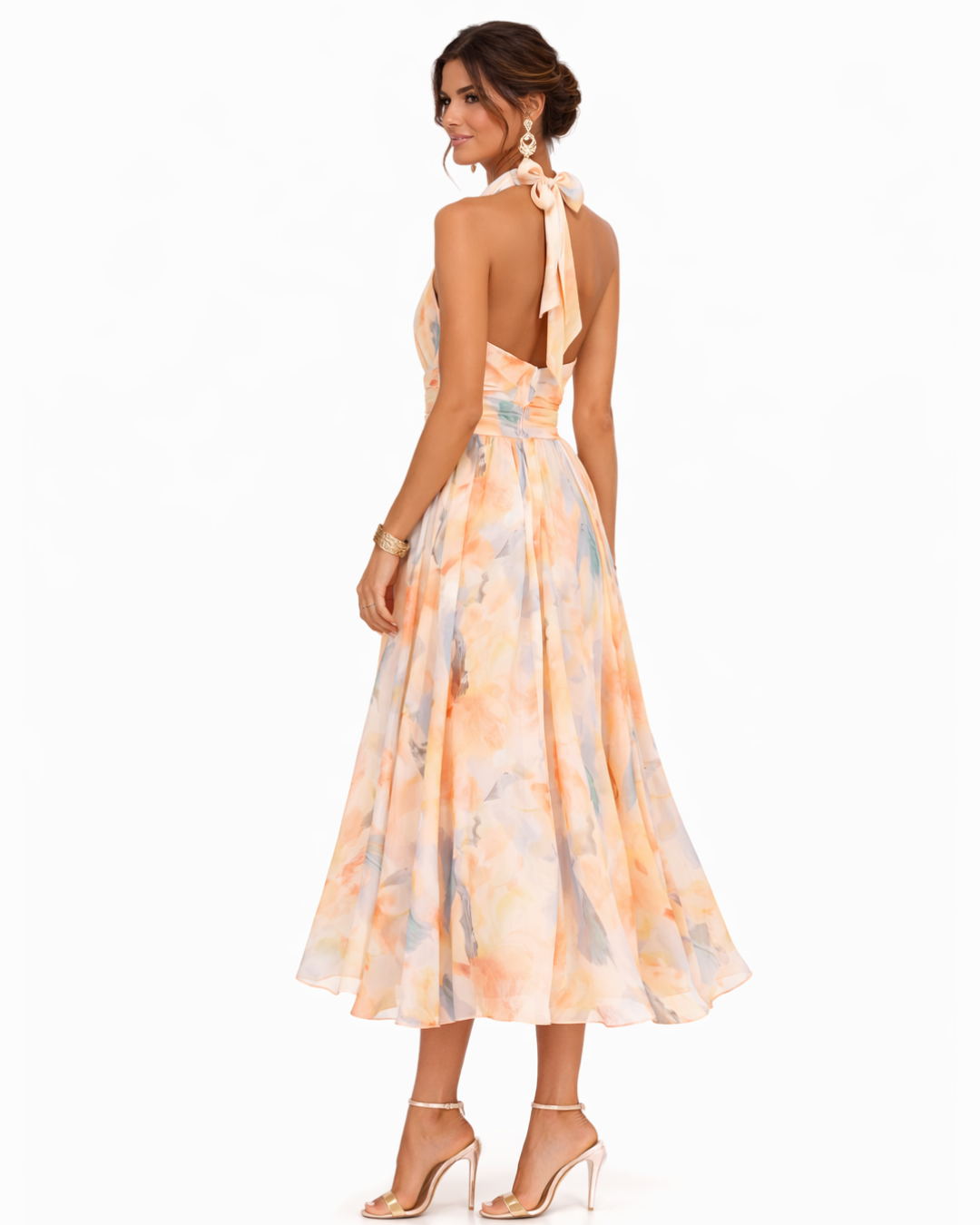 Aurora | Vestido con escote Halter y Estampado Acuarela