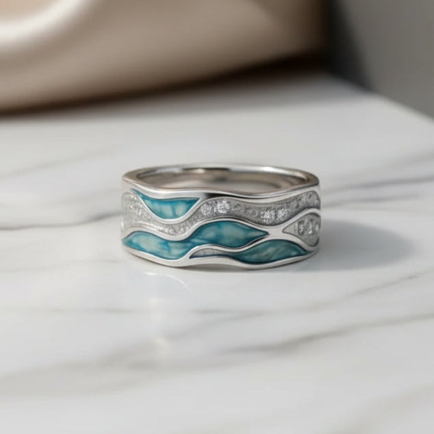 Anillo Ondas Turquesa en Plata