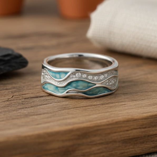 Anillo Ondas Turquesa en Plata