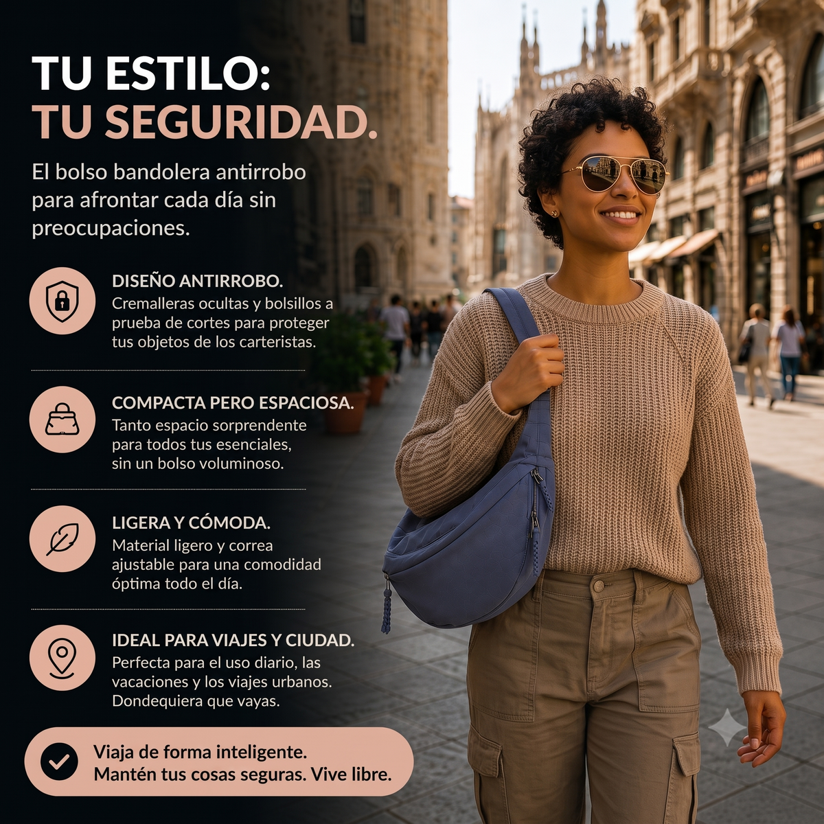 Bolso de Hombro Elegante de Nylon