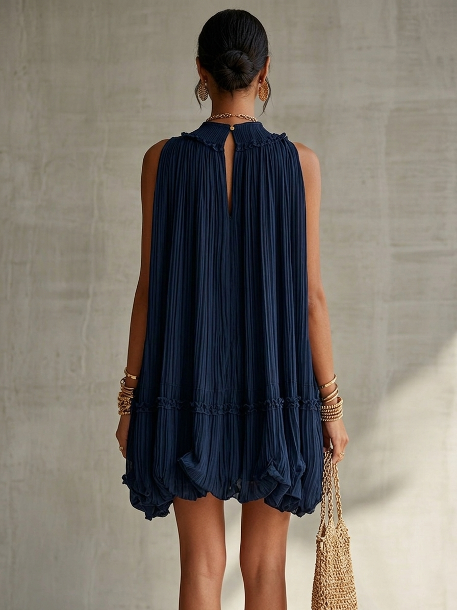 Camilla | Mini vestido de gasa con cuello americano y falda globo