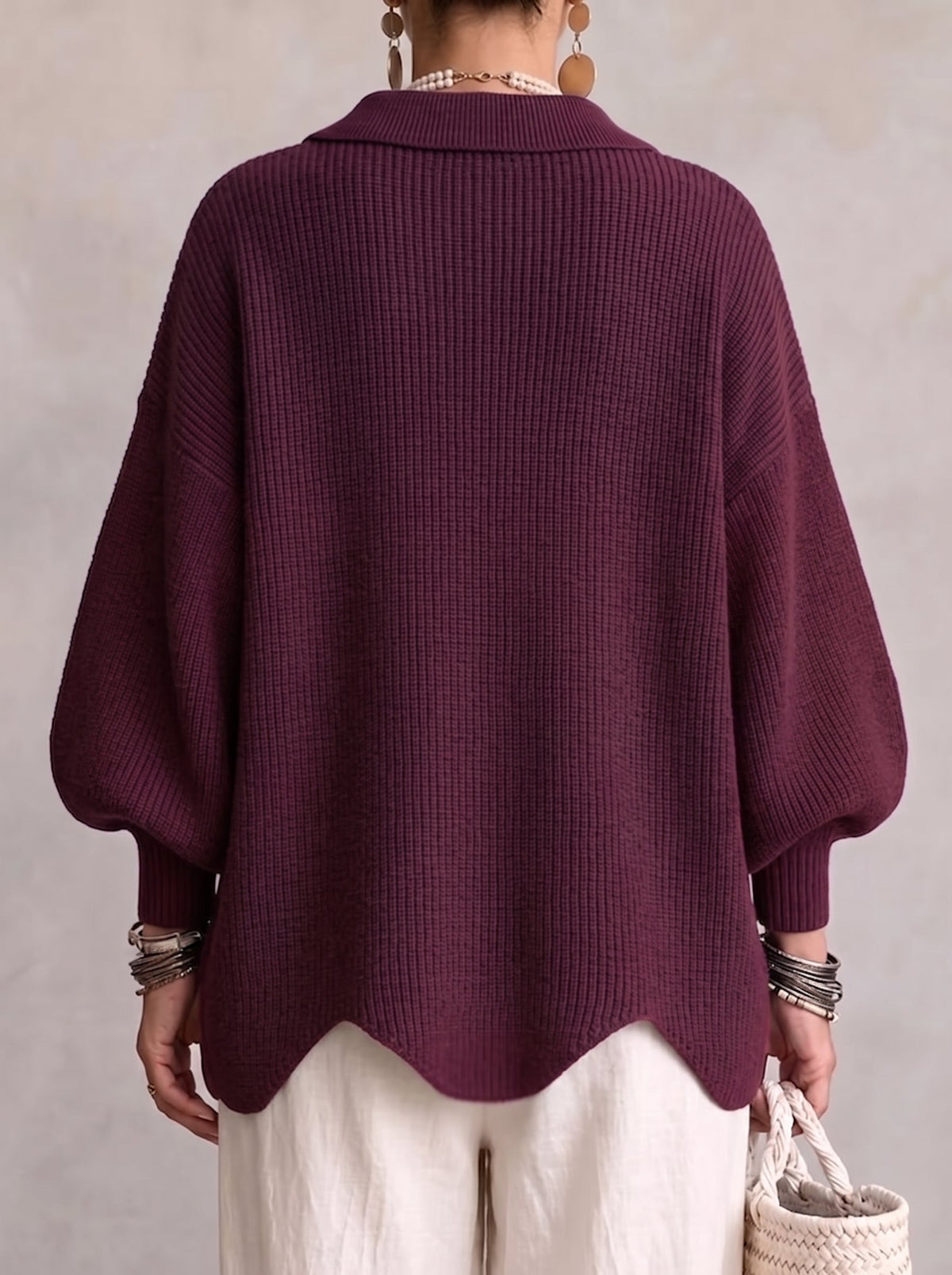 Isadora | Cárdigan Oversize con Cuello y Botones Metálicos Grandes