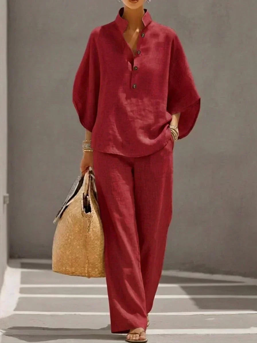 Maribel | Conjunto con mangas murciélago y pantalón ancho