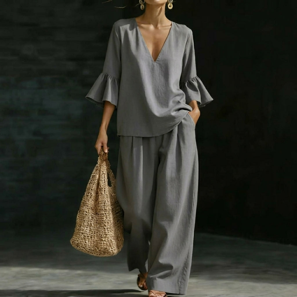 Adela | Conjunto Blusa Volante y Pantalón Palazzo