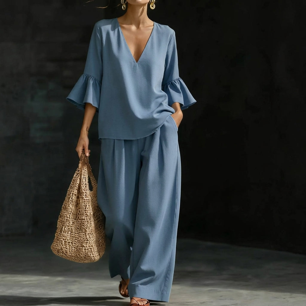 Adela | Conjunto Blusa Volante y Pantalón Palazzo