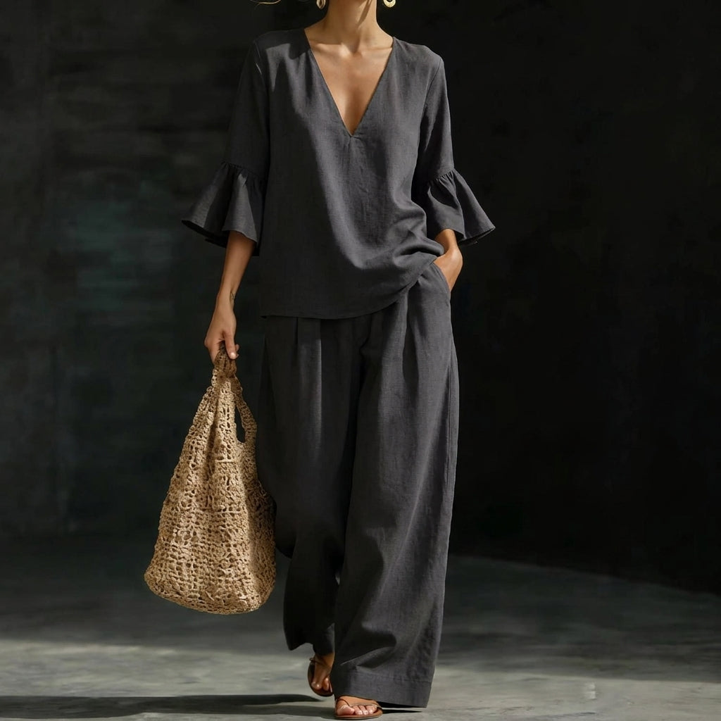 Adela | Conjunto Blusa Volante y Pantalón Palazzo