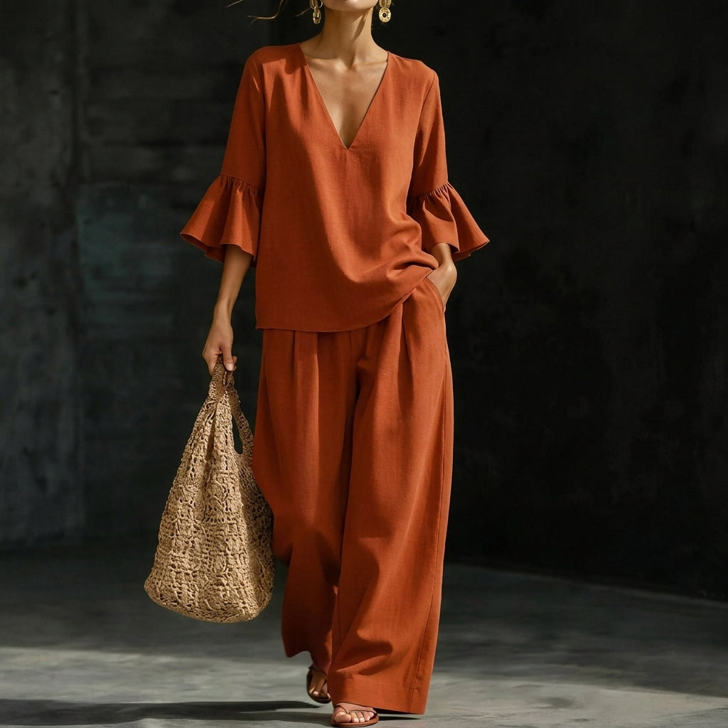 Adela | Conjunto Blusa Volante y Pantalón Palazzo
